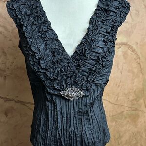 Elegant Black Ruffled Blouse with Embellishment